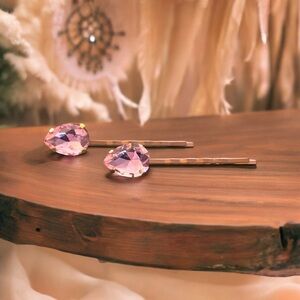 Pink Teardrop Rhinestone Gold Hair Pins: Elegant Modern Accessories for Women